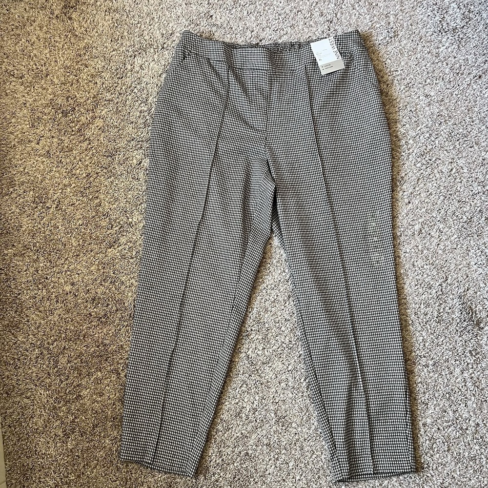 NWT Nine West Dress Pants XL Crop Straight Leg Black/Grey Houndstooth Mid Rise